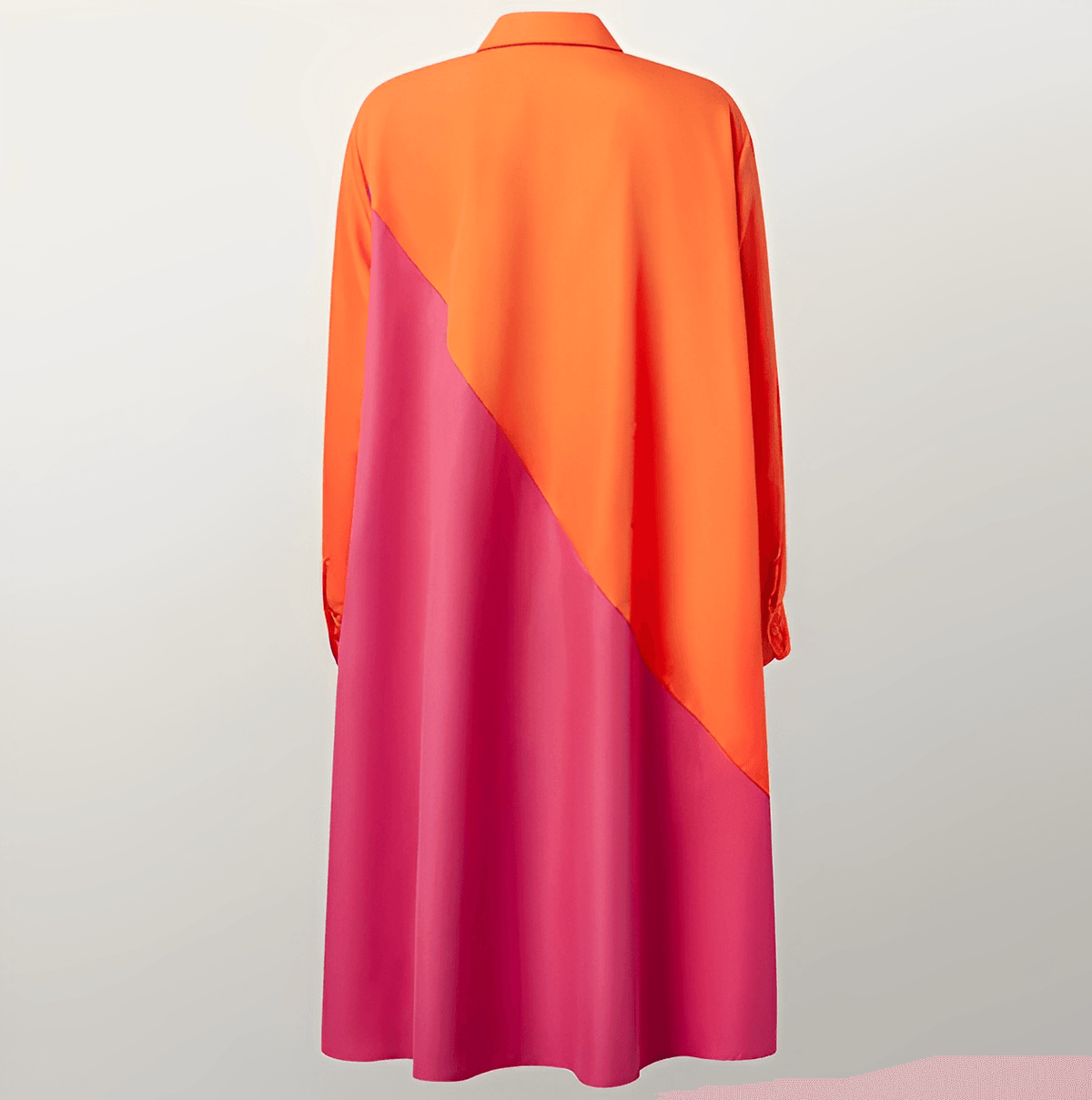 Women's Shirt Dress with Lapel Collar and Colour Block Design - 3