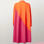 Women's Shirt Dress with Lapel Collar and Colour Block Design - 3