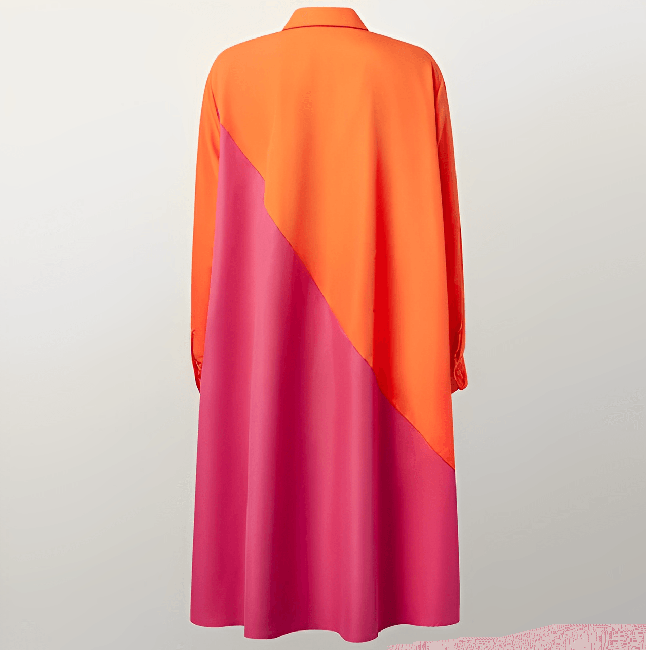 Women's Shirt Dress with Lapel Collar and Colour Block Design - 3