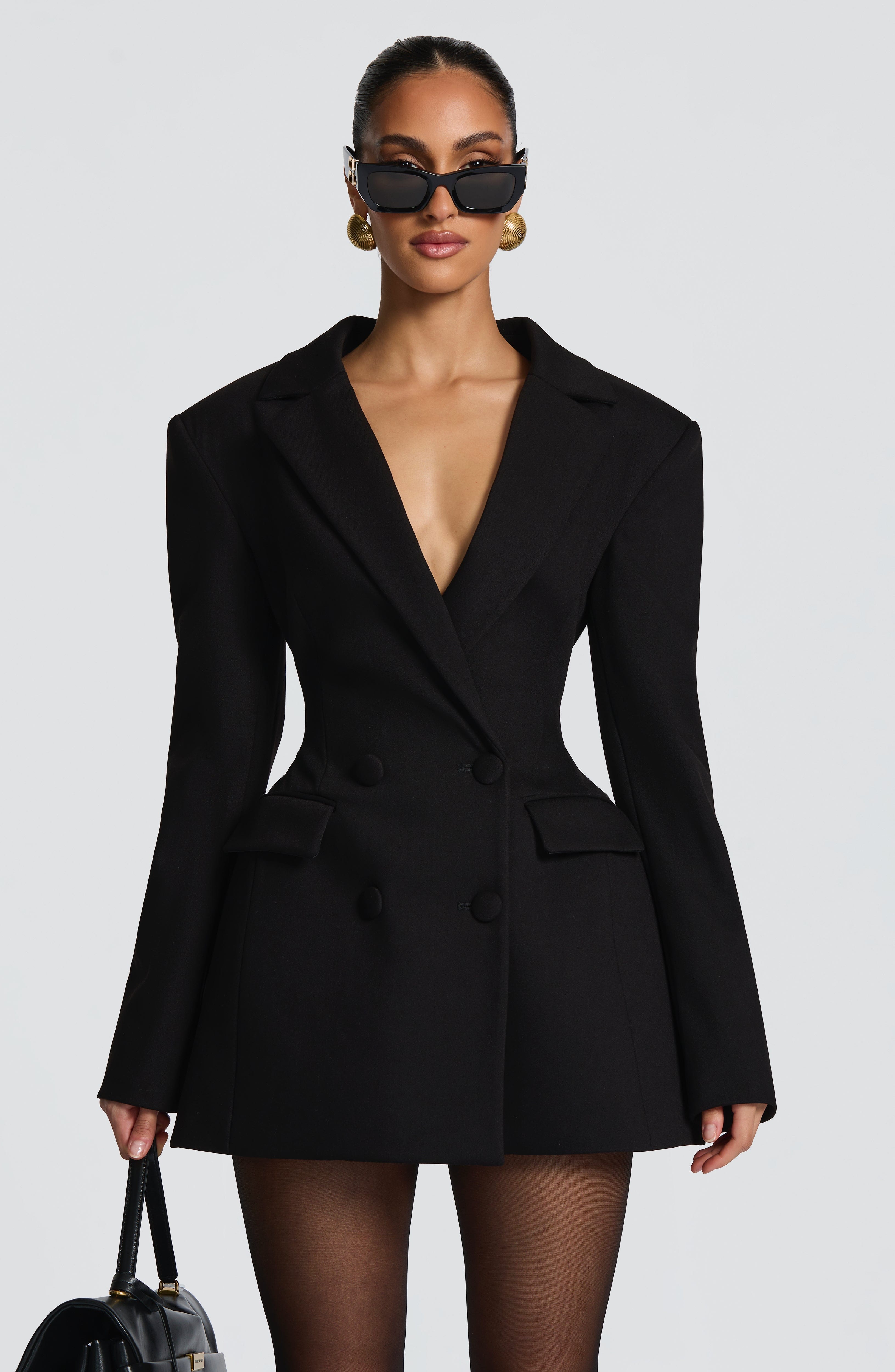 Women's Blazer Dress Double-Breasted Tailored with Notch Lapel - 11