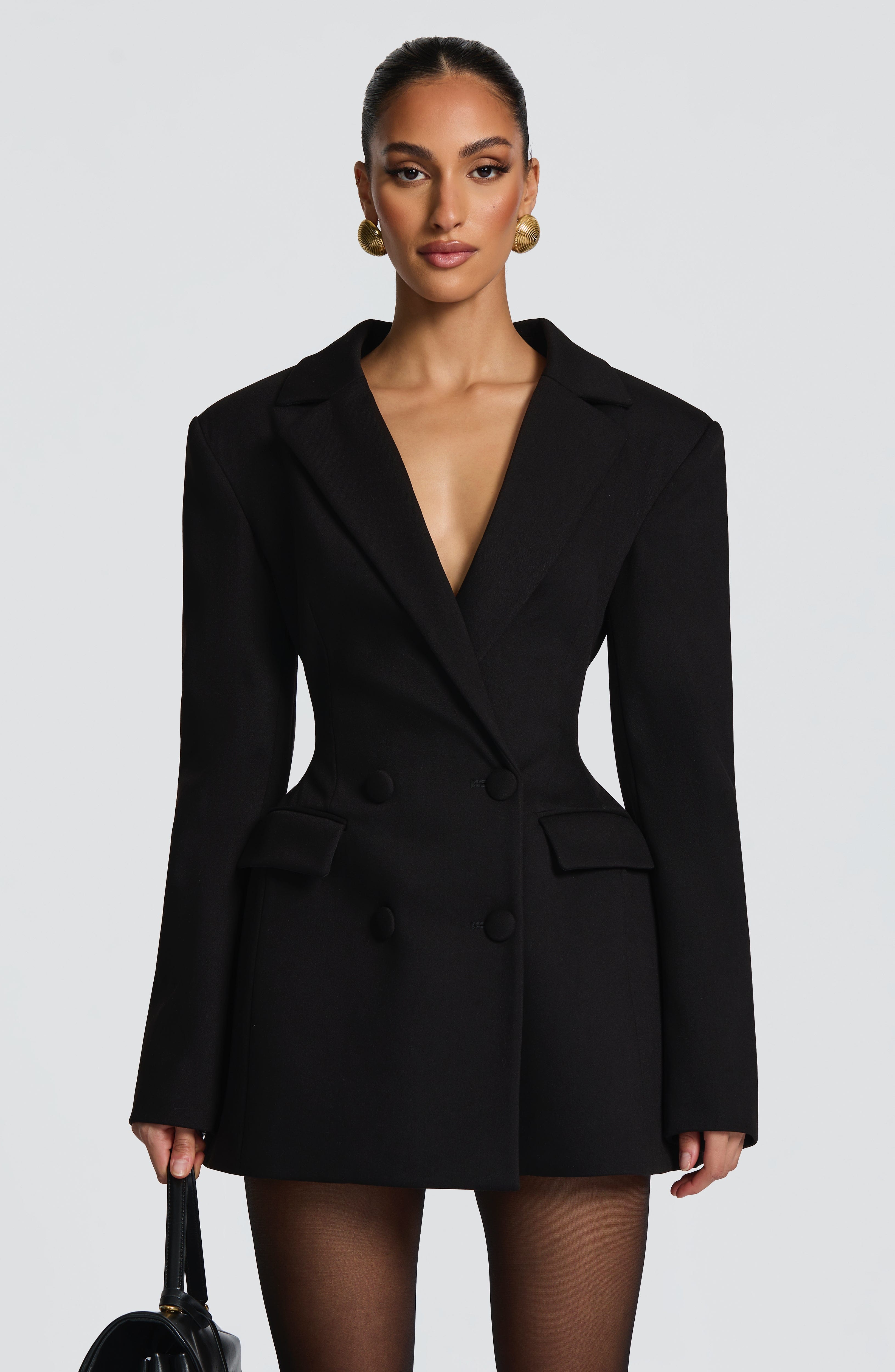 Women's Blazer Dress Double-Breasted Tailored with Notch Lapel - 2
