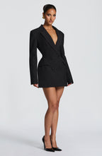 Women's Blazer Dress Double-Breasted with Pinstripe Print and Tailored Fit - 12