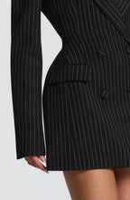 Women's Blazer Dress Double-Breasted with Pinstripe Print and Tailored Fit - 7