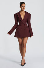 Women's Pinstripe Blazer Dress with Double-Breasted Front and Long Sleeves - 10