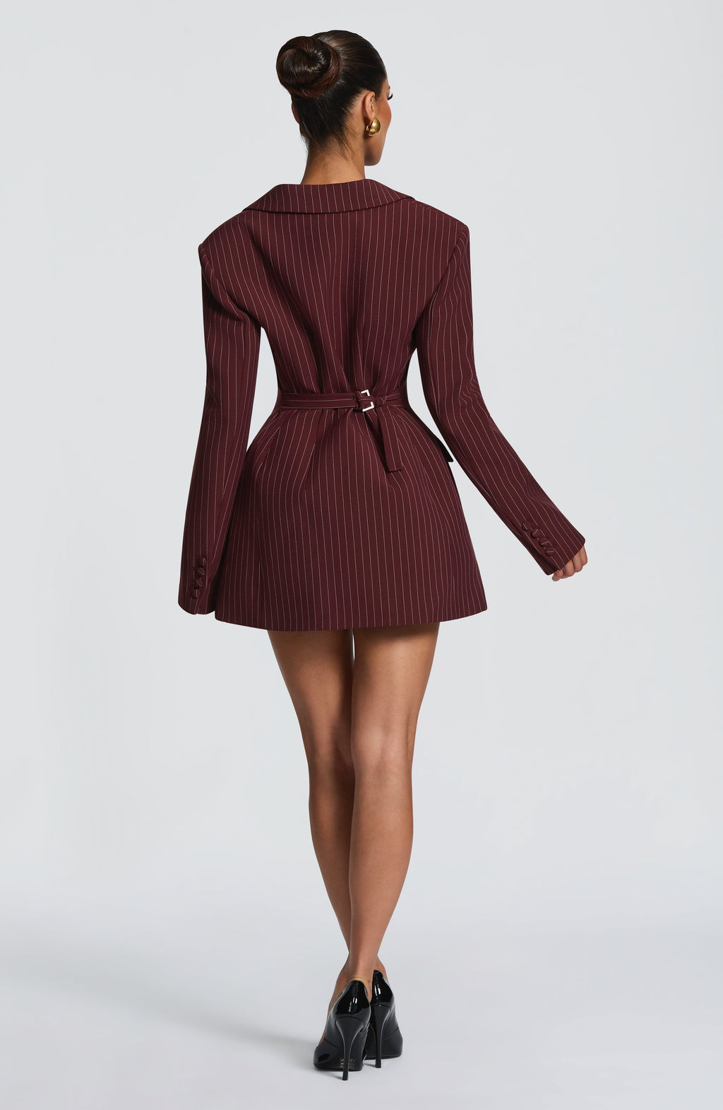 Women's Pinstripe Blazer Dress with Double-Breasted Front and Long Sleeves - 3