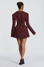Women's Pinstripe Blazer Dress with Double-Breasted Front and Long Sleeves - 3