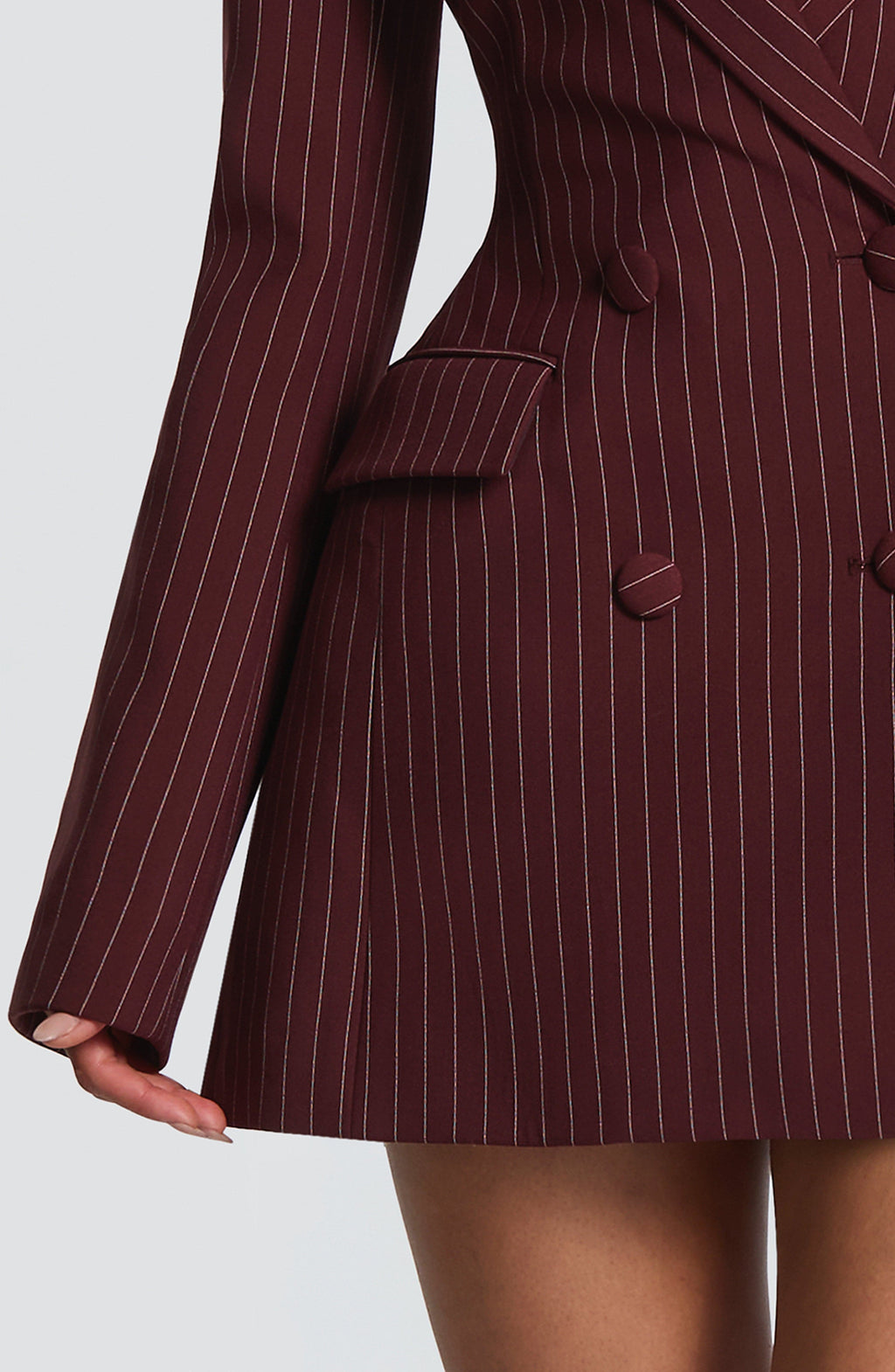 Women's Pinstripe Blazer Dress with Double-Breasted Front and Long Sleeves - 5