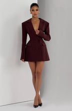 Women's Pinstripe Blazer Dress with Double-Breasted Front and Long Sleeves - 11