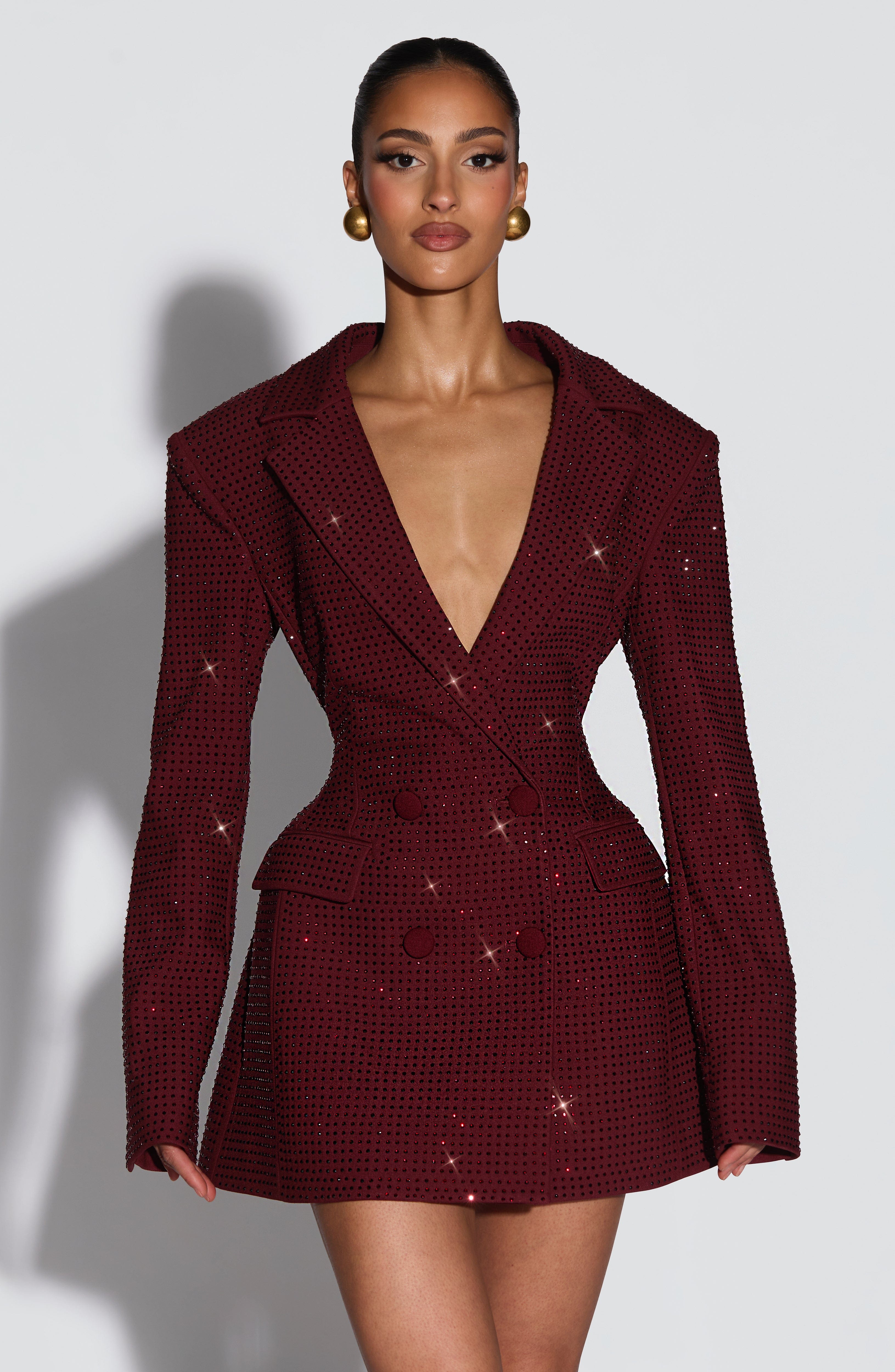 Women's Blazer Dress Double-Breasted with Shimmer Finish - 8
