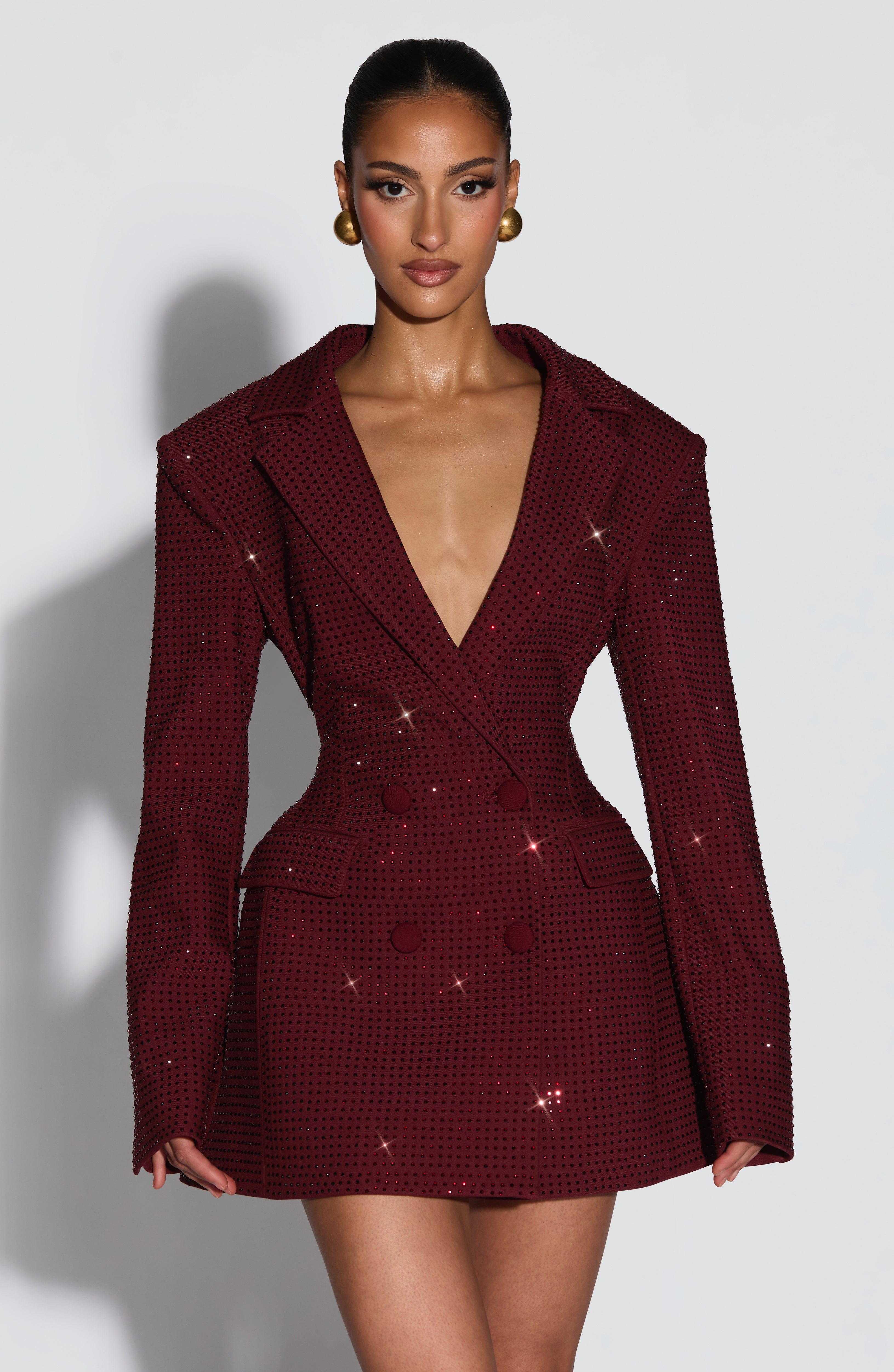 Women's Blazer Dress Double-Breasted with Shimmer Finish - 2