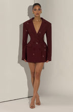 Women's Blazer Dress Double-Breasted with Shimmer Finish - 10