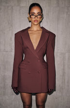 Women's Blazer Dress Double-Breasted with Tailored Waist - 10