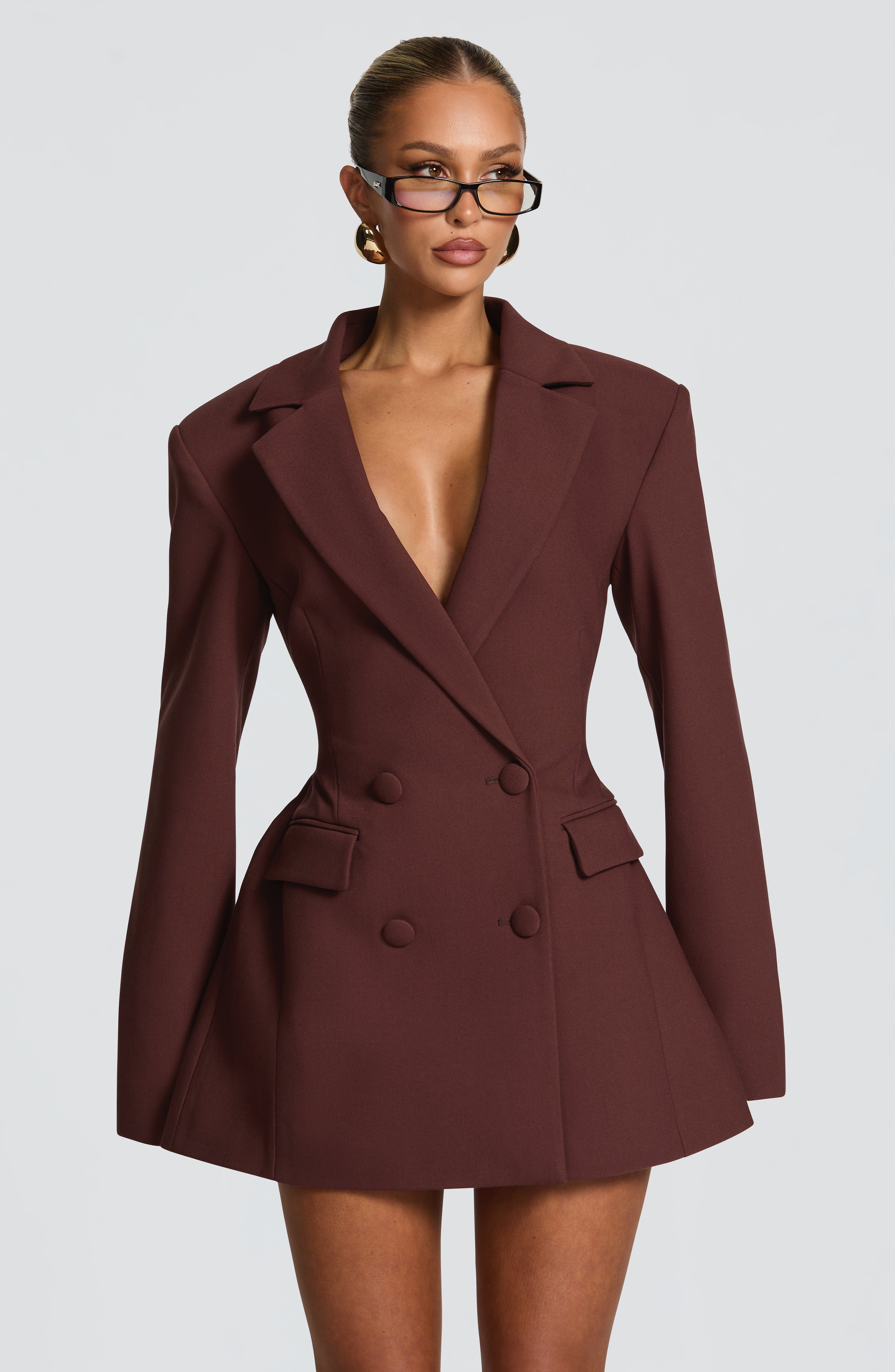 Women's Blazer Dress Double-Breasted with Tailored Waist - 2