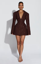Women's Blazer Dress Double-Breasted with Shimmer Finish and Notched Lapel - 7