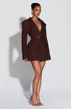 Women's Blazer Dress Double-Breasted with Shimmer Finish and Notched Lapel - 3
