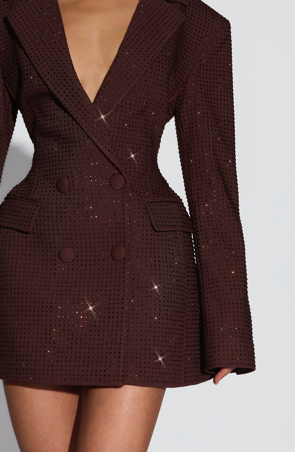 Women's Blazer Dress Double-Breasted with Shimmer Finish and Notched Lapel - 6