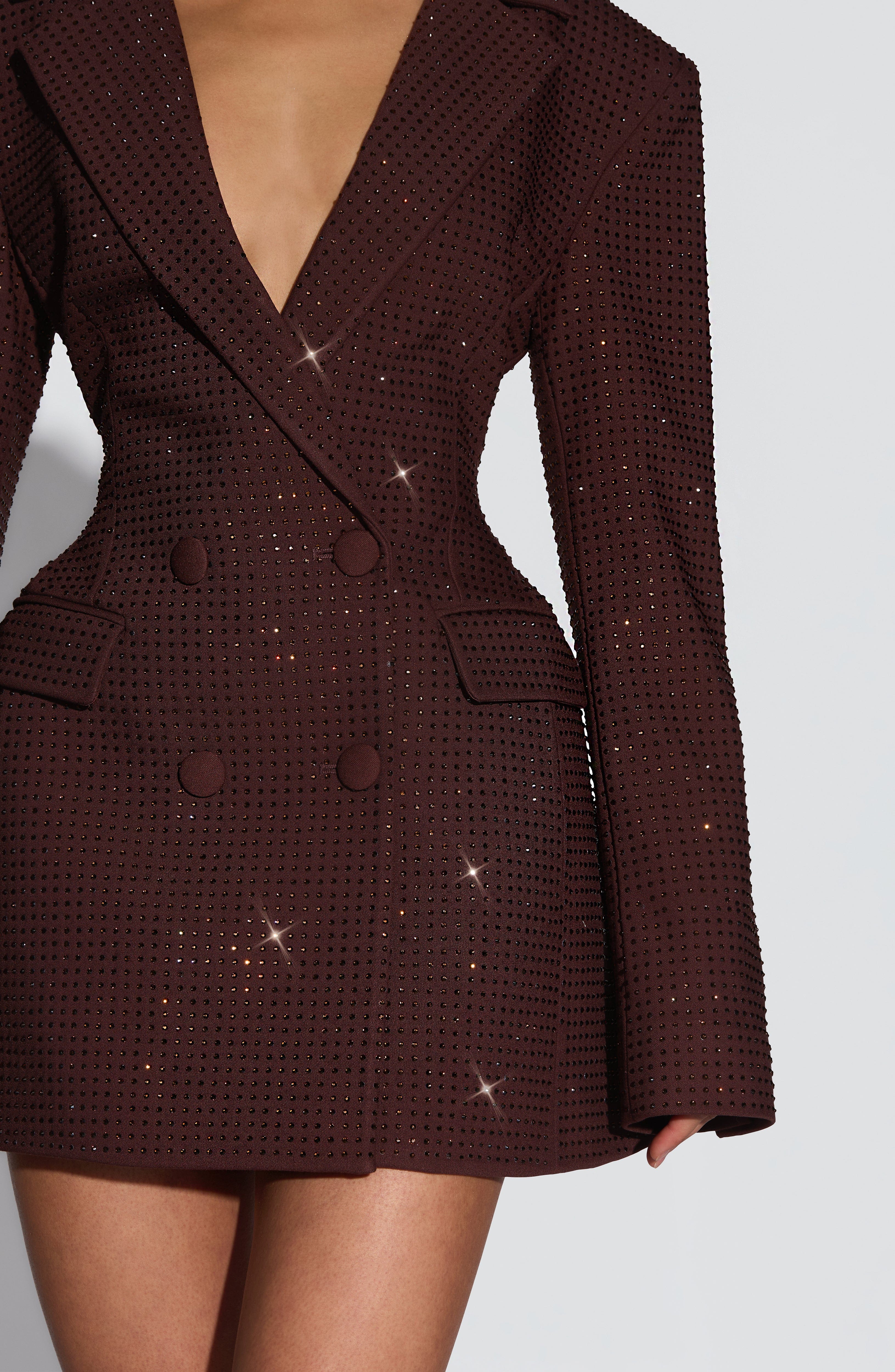 Women's Blazer Dress Double-Breasted with Shimmer Finish and Notched Lapel - 6