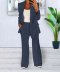 Women's Tailored Blazer and Trousers Co-ord Set with Structured Lapel - Dark Blue