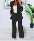 Women's Tailored Blazer and Trousers Co-ord Set with Structured Lapel - Black