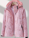 Men's Hooded Outdoor Jacket with Zip Fastening and Printed Design - Light Pink