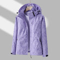Men's Hooded Outdoor Jacket with Zip Fastening and Printed Design - Purple