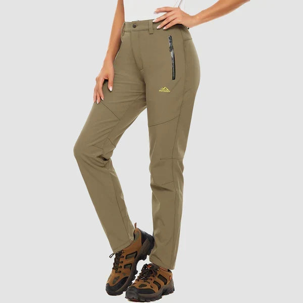 Women's Fleece-Lined Trousers with Water-Resistant Shell - Khaki
