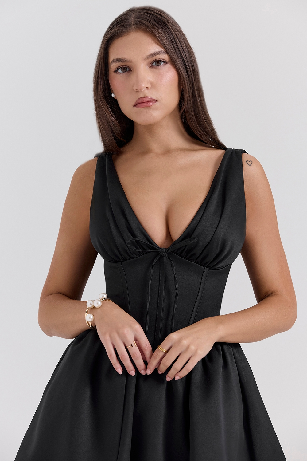 Women's Sleeveless Mini Dress with Corset Bodice and Gathered Skirt - 6