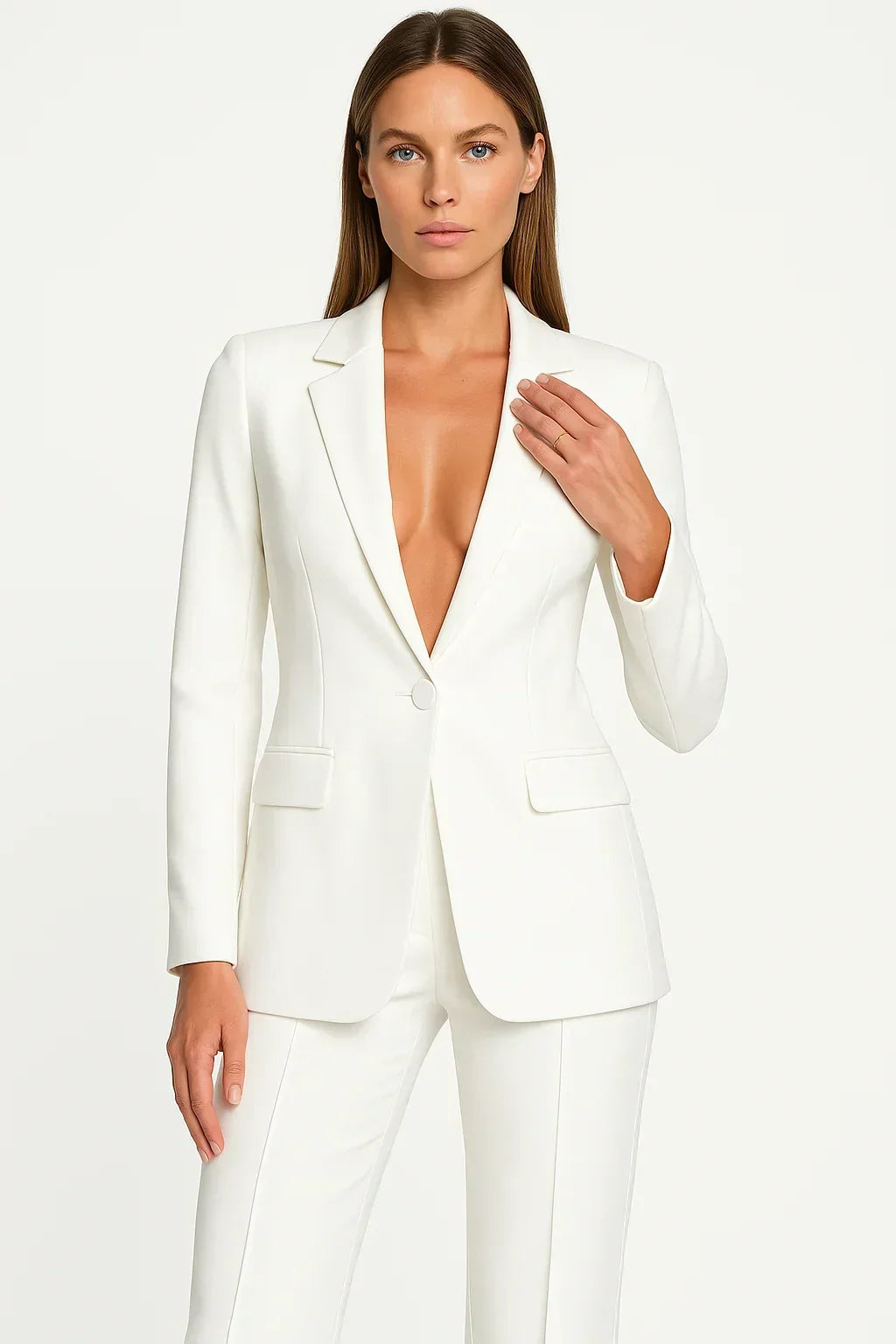 Women's Blazer and Trousers Co-Ord Set Tailored Two-Piece - White