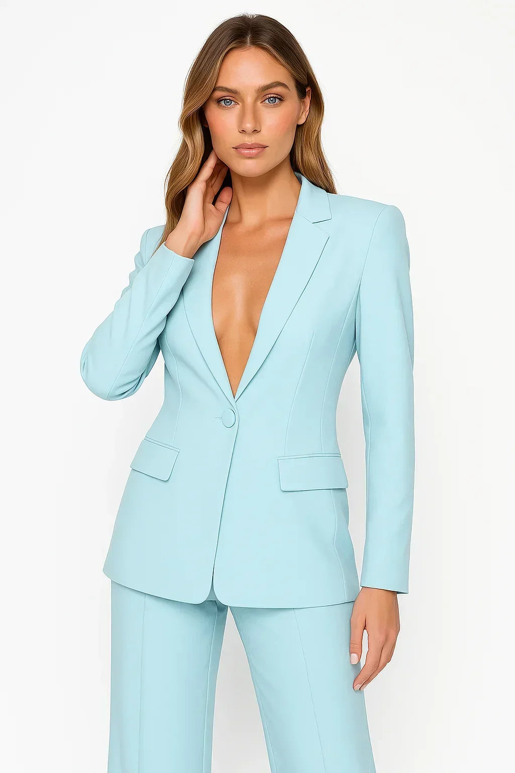 Women's Blazer and Trousers Co-Ord Set Tailored Two-Piece - Light blue