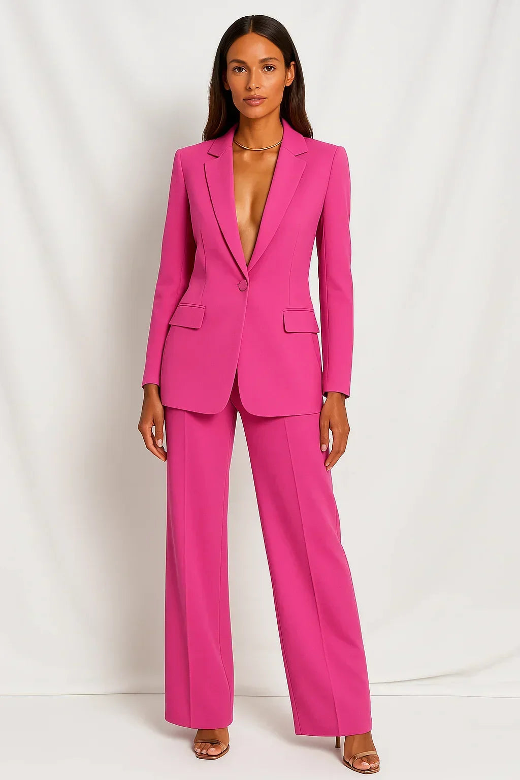 Women's Blazer and Trousers Co-Ord Set Tailored Two-Piece - Pink