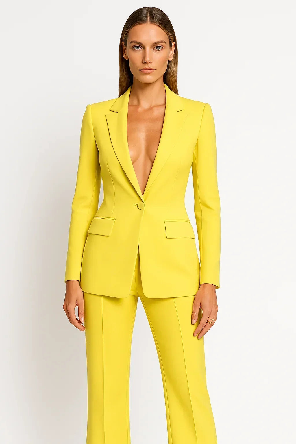 Women's Blazer and Trousers Co-Ord Set Tailored Two-Piece - Yellow
