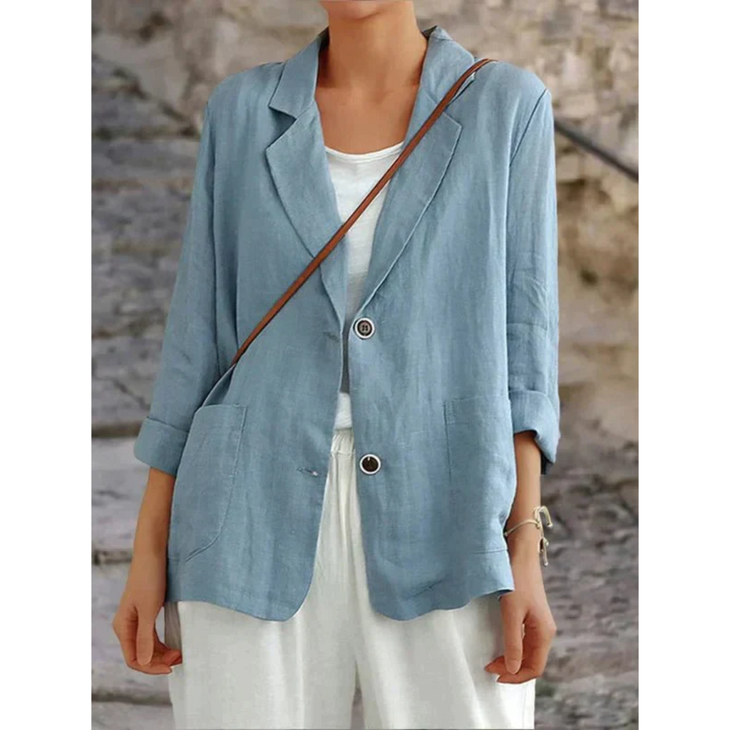 Women's Tailored Blazer with Notch Lapel and Patch Pockets - Blue
