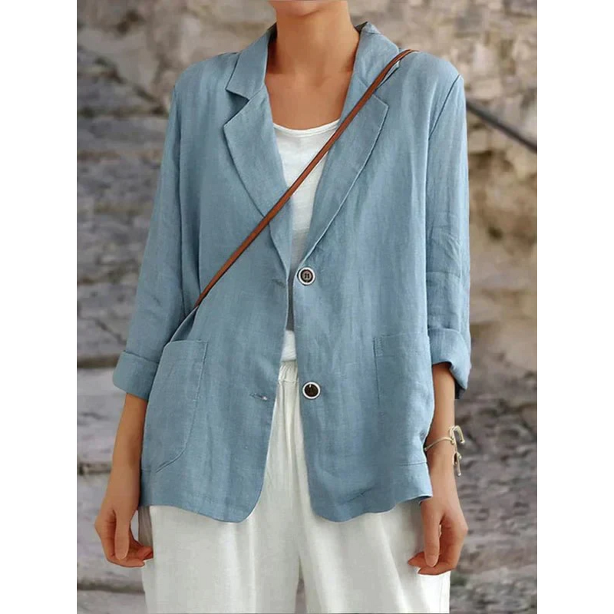 Women's Tailored Blazer with Notch Lapel and Patch Pockets - Blue