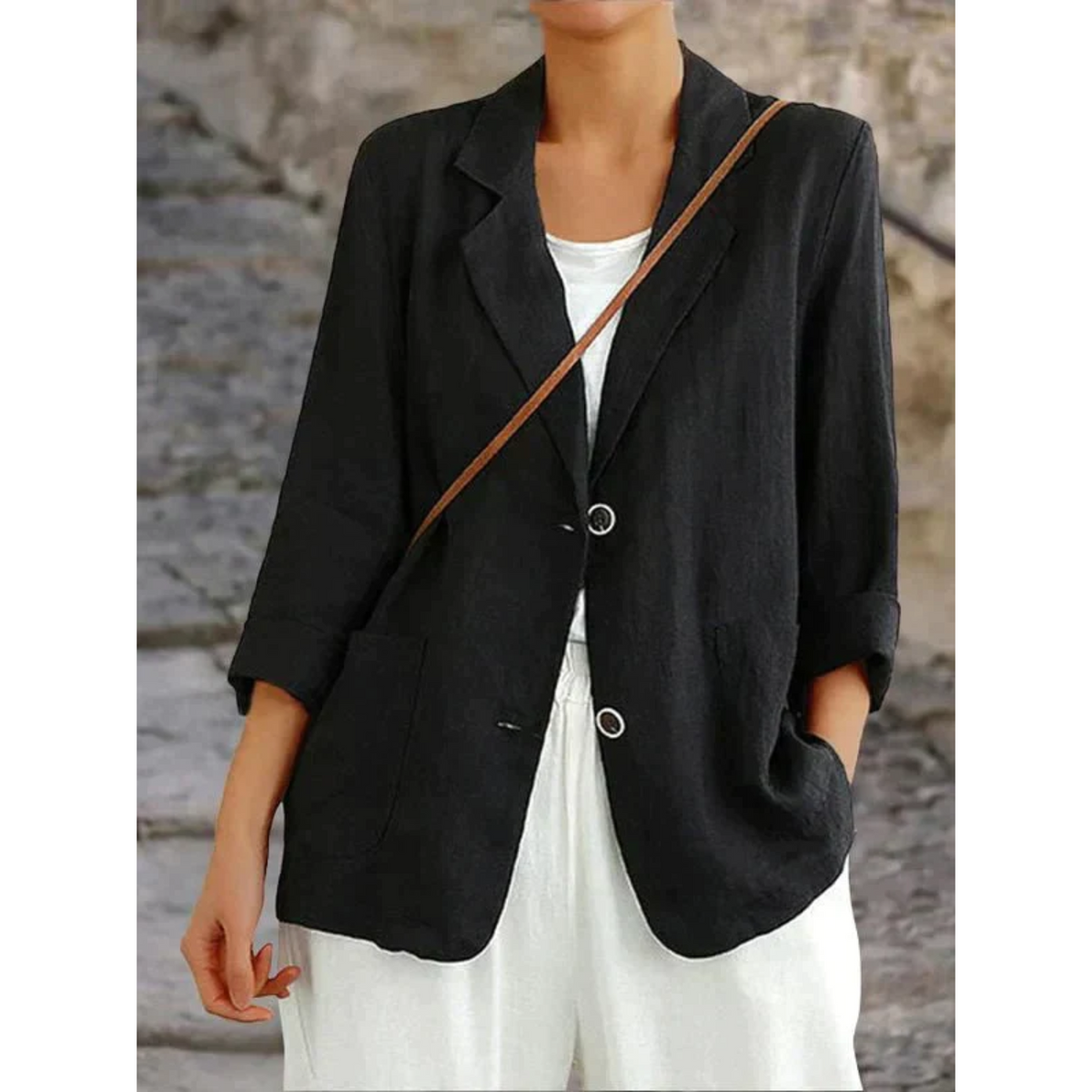 Women's Tailored Blazer with Notch Lapel and Patch Pockets