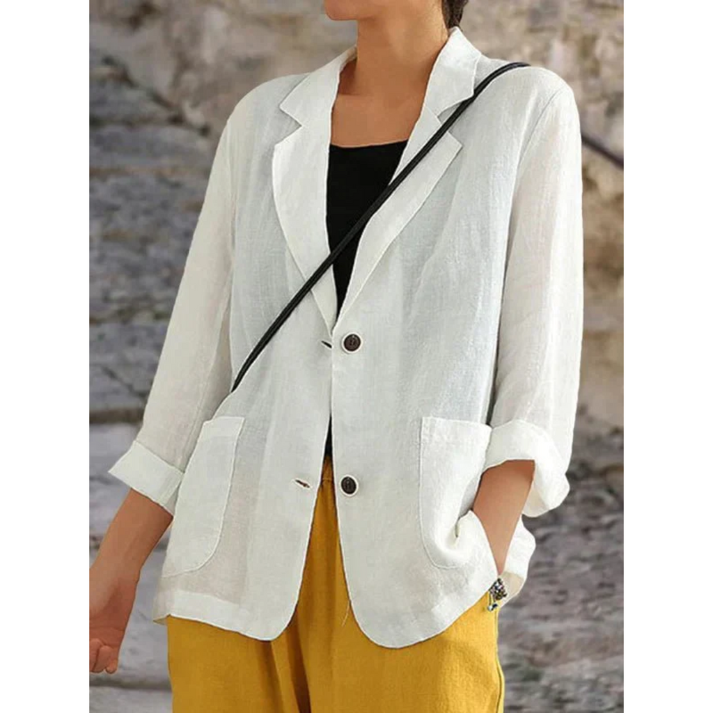 Women's Tailored Blazer with Notch Lapel and Patch Pockets - White
