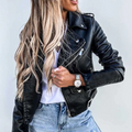 Women's Faux Leather Biker Jacket with Zip Fastening - Black