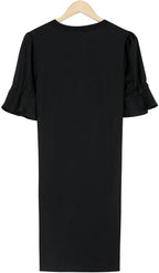 Women's Midi Dress with Flutter Sleeves and V-Neck - 5
