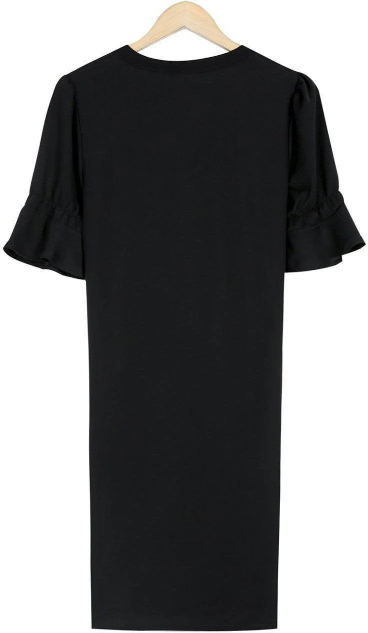 Women's Midi Dress with Flutter Sleeves and V-Neck - 5