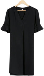 Women's Midi Dress with Flutter Sleeves and V-Neck - 7