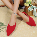 Women's Pointed Toe Knit Ballet Flats - Red