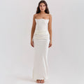 Women's Evening Dress Strapless with Corset Bodice and Draped Skirt - White
