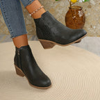 Women's Ankle Boots with Laser-Cut Detail and Block Heel - 4