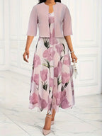 Women's Floral Maxi Dress Sleeveless with V-Neck and A-Line Silhouette - Pink