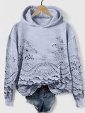 Women's Hooded Jumper with Floral Lace Trim and Scalloped Hem - Blue