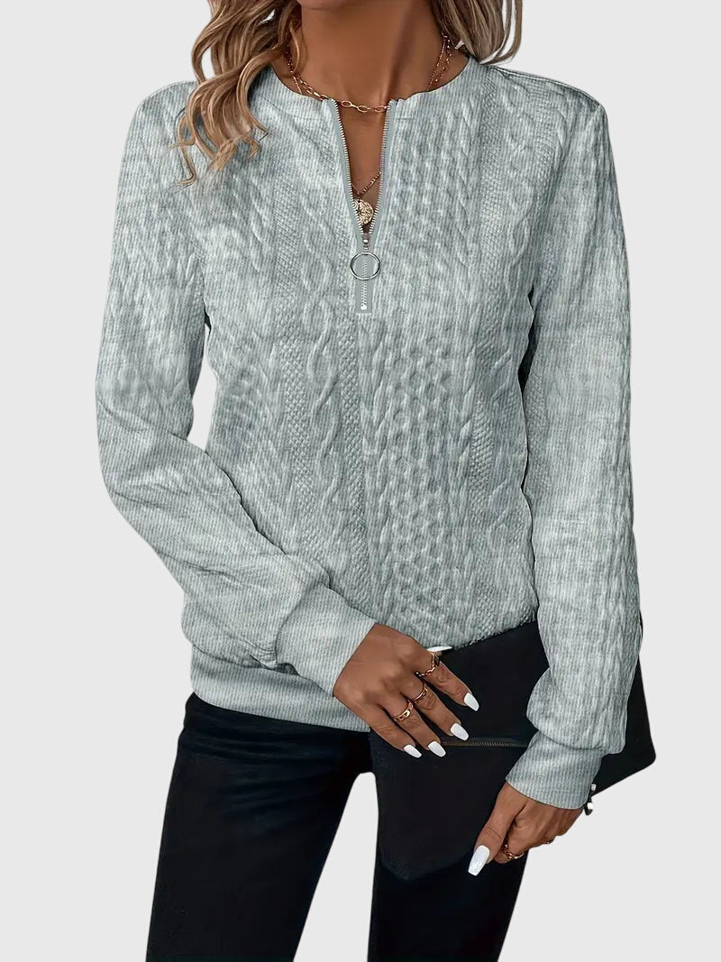 Women's Jumper with Zip Detail and Cable Knit Texture - 16