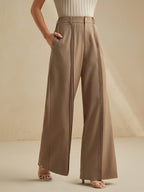 Women's High-Waist Wide-Leg Trousers with Pleated Front - 7