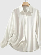 Women's Long Sleeve Shirt with Collar and Curved Hem - 2