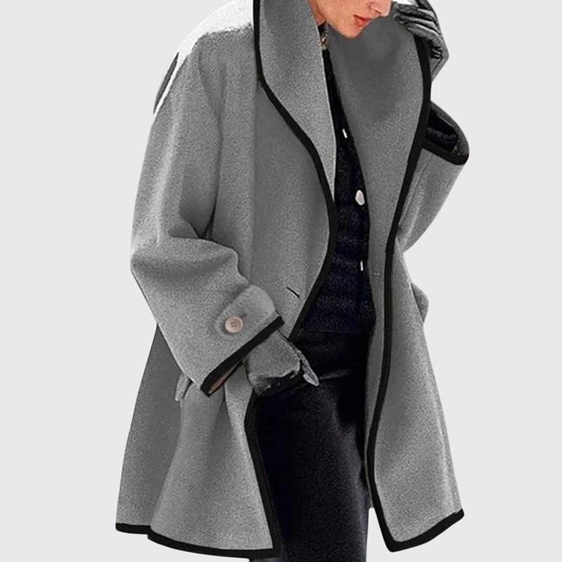 Women's Fleece Jacket with Contrast Trim and Wide Collar - Grey