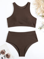 High Neck Bikini Set with High Waist Bottoms - 10
