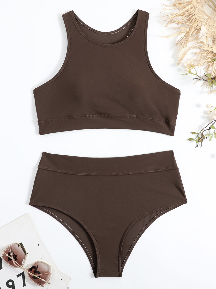 High Neck Bikini Set with High Waist Bottoms - 10